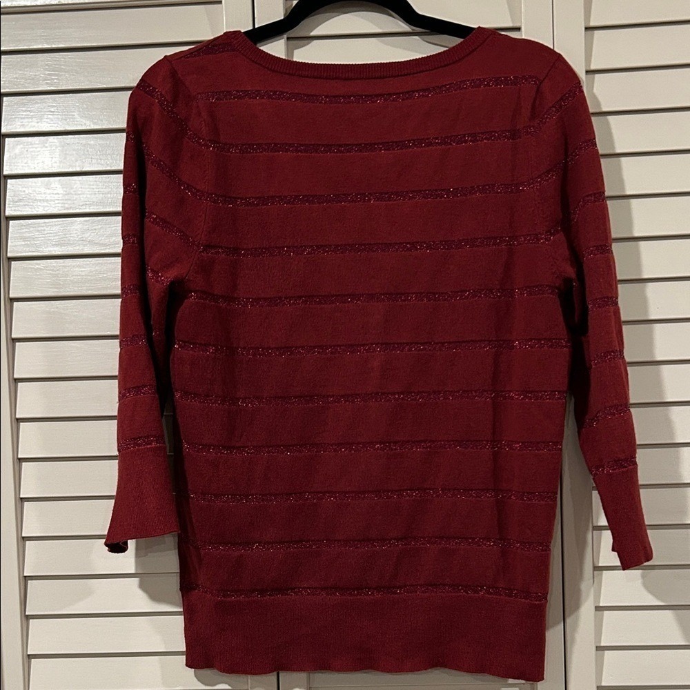 ModCloth Burgundy V-Neck Button Cardigan W/ Glitter Stripes Size L - Picture 7 of 7